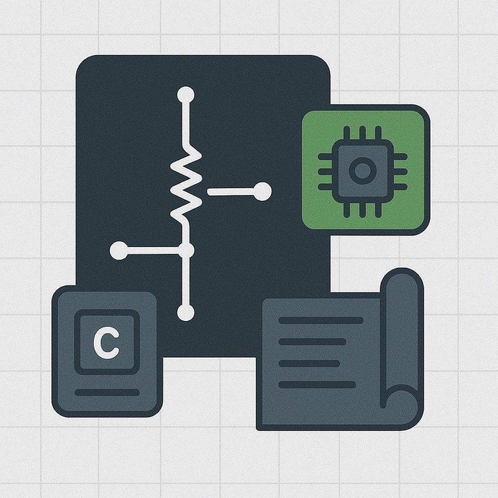Illustration: Schaltplan, Mikrochip und Schaltungsdokumentation
